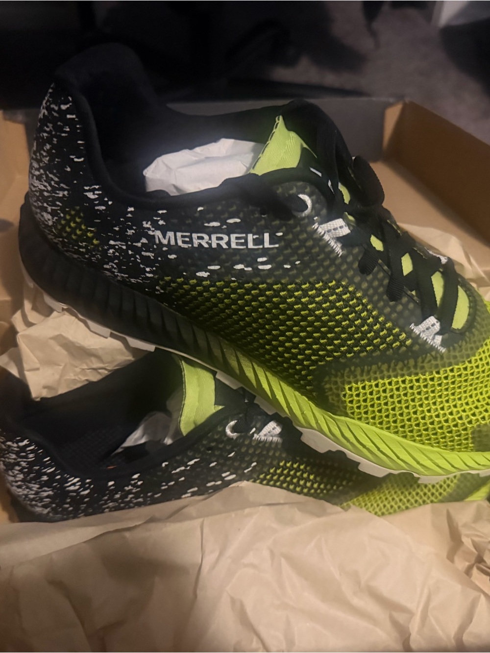 Merrell Men's 8 Black Lime Green All Out Crush Athletic Running Shoes new in box